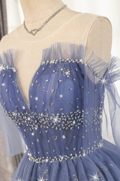 Lavender Illusion Off-the-Shoulder Beaded Ruffle Tulle Homecoming Dress