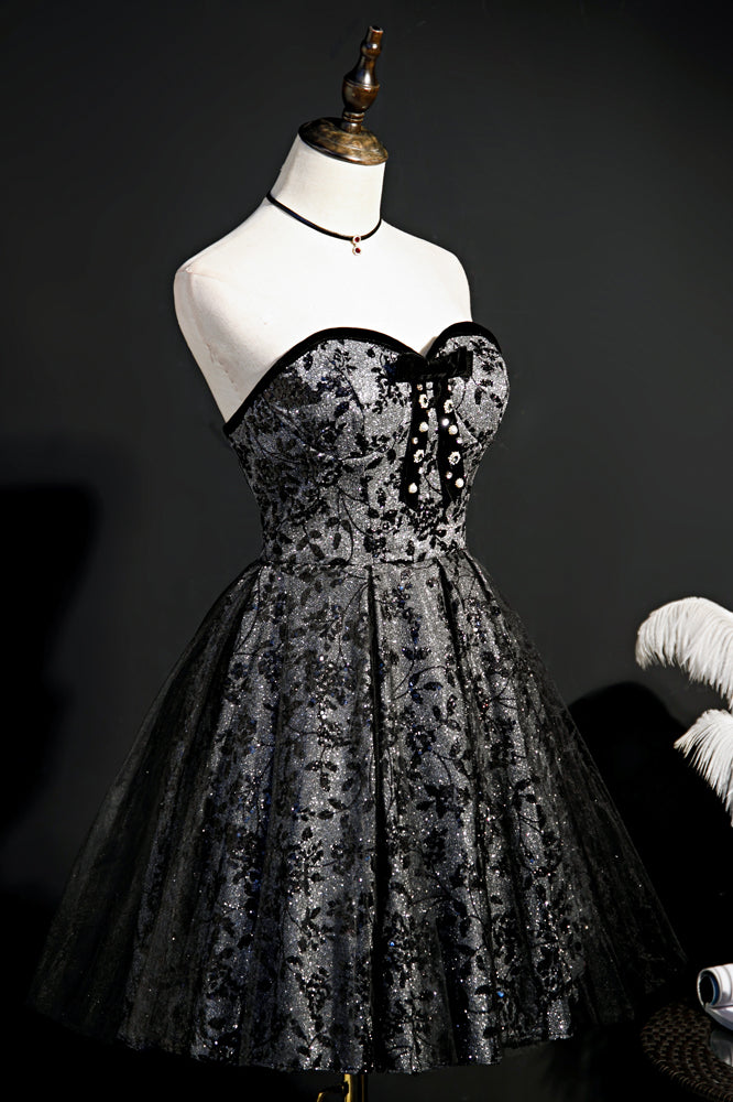 Sparkly Black Prints Beaded Tulle Homecoming Dress