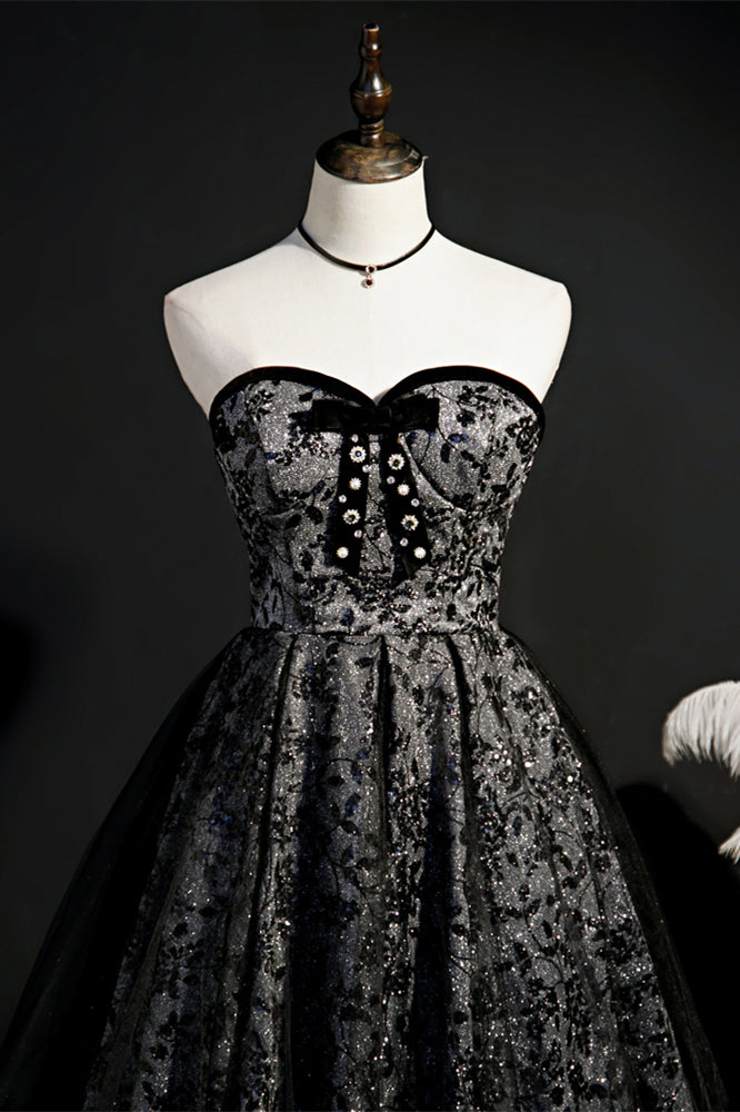 Sparkly Black Prints Beaded Tulle Homecoming Dress