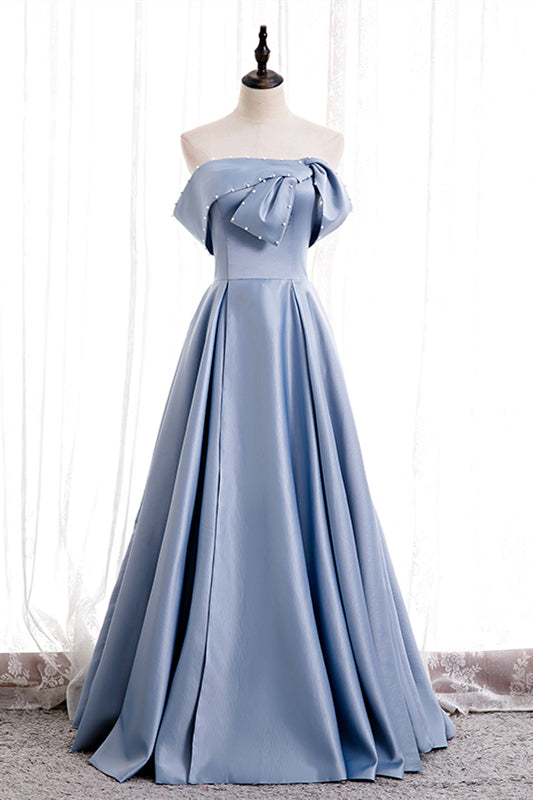Chic Satin A-Line Strapless Party Evening Dress With Pockets