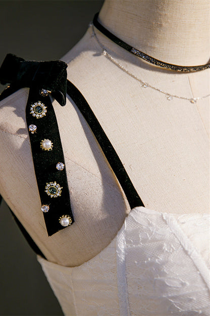 Beige Beaded Bow Tie Buttons Homecoming Dress with Sash