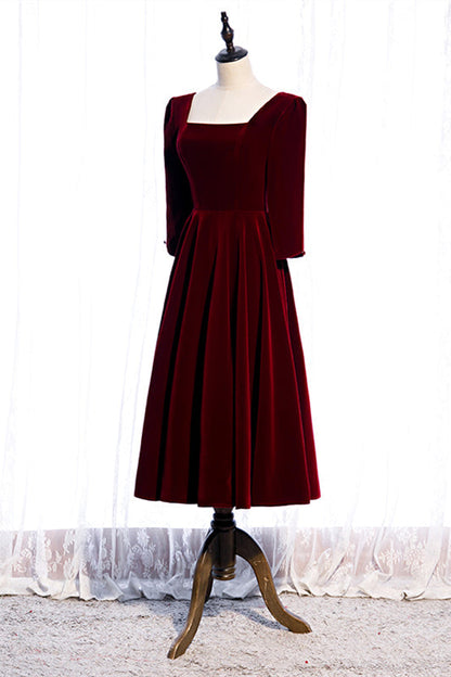 Square Sleeves Velvet A-Line Empire Party Dress