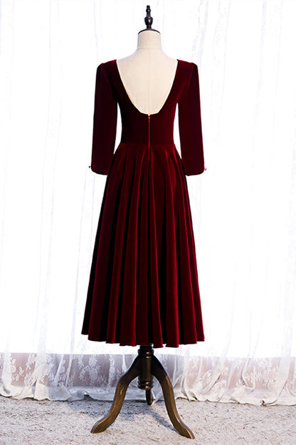Square Sleeves Velvet A-Line Empire Party Dress