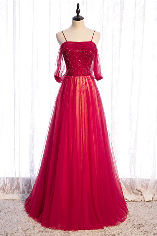 Spaghetti Straps Tulle A-Line Empire Party Evening Dress