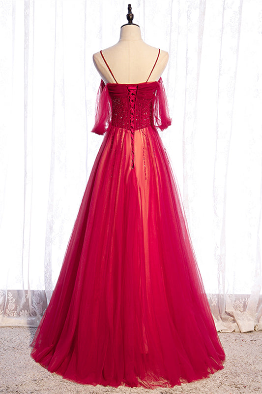 Spaghetti Straps Tulle A-Line Empire Party Evening Dress