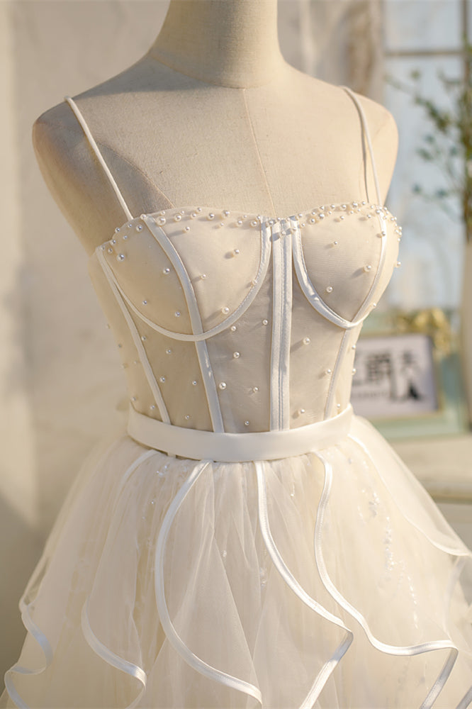 Black Straps Beaded Ruffle-Layers Tulle Homecoming Dress