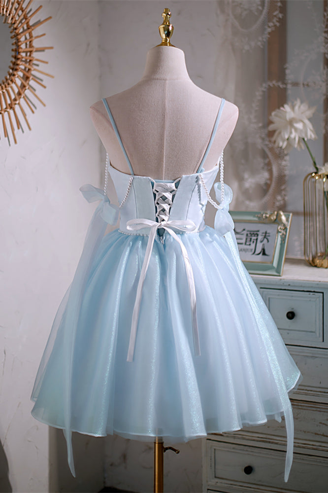Black Beaded Cut-Out Bow Tie Straps Homecoming Dress