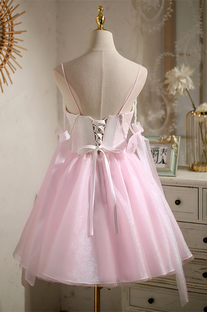 Black Beaded Cut-Out Bow Tie Straps Homecoming Dress