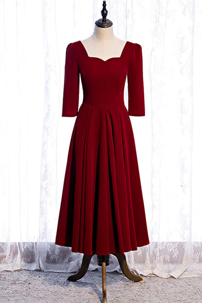 Casual Satin A-Line Empire Sleeves Midi Party Dress