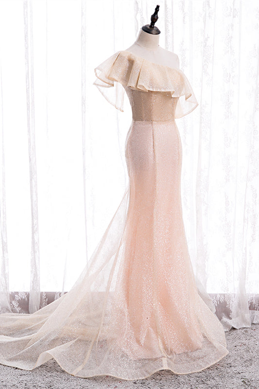 Ruffle One Shoulder Empire Mermaid Party Evening Dress