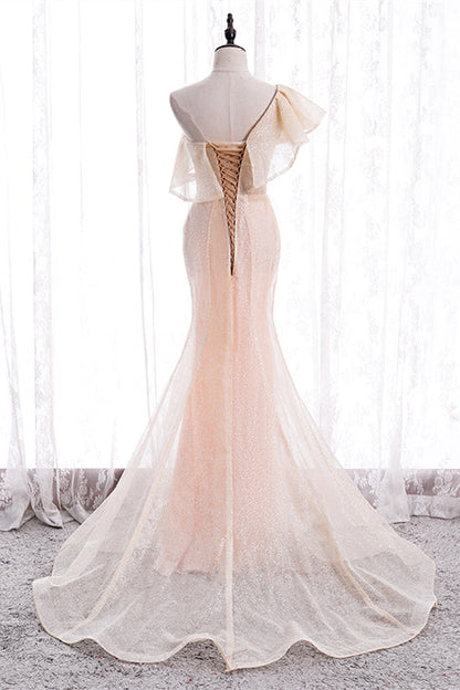 Ruffle One Shoulder Empire Mermaid Party Evening Dress