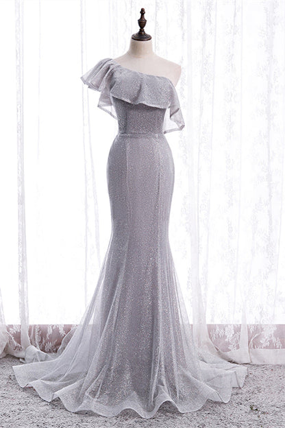 Ruffle One Shoulder Empire Mermaid Party Evening Dress