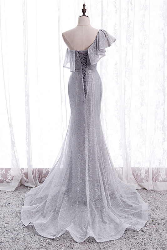 Ruffle One Shoulder Empire Mermaid Party Evening Dress
