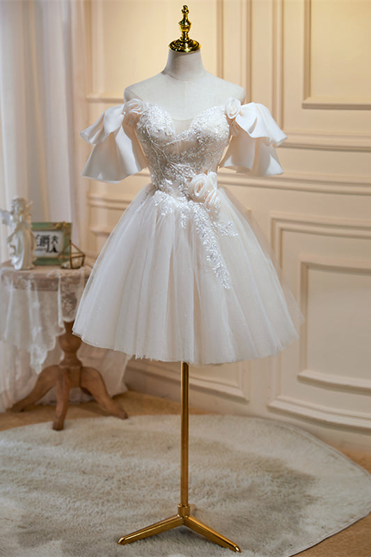 Ivory Flaunt Off-the-shoulder Flowers Appliques Homecoming Dress