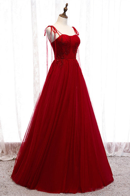 Pretty Tulle A-Line Sweetheart Straps Empire Red Party Dress