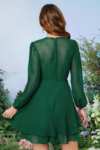 Dark Green Surplice Long Sleeves Printed Homecoming Dress