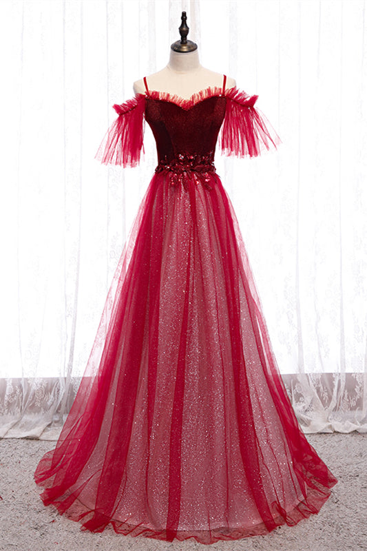 Sparkly Tulle A-Line Off-Shoulder Appliques Party Prom Dress