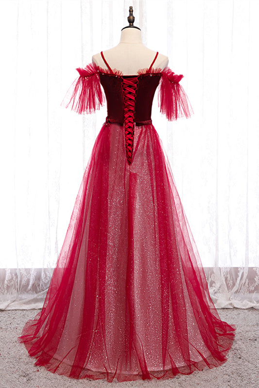 Sparkly Tulle A-Line Off-Shoulder Appliques Party Prom Dress