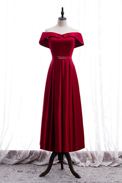 Elegant Satin A-Line Off-Shoulder Maxi Party Prom Dress