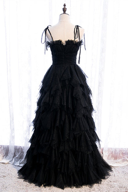 Chic Tiered Tulle A-Line Straps Long Party Prom Dress