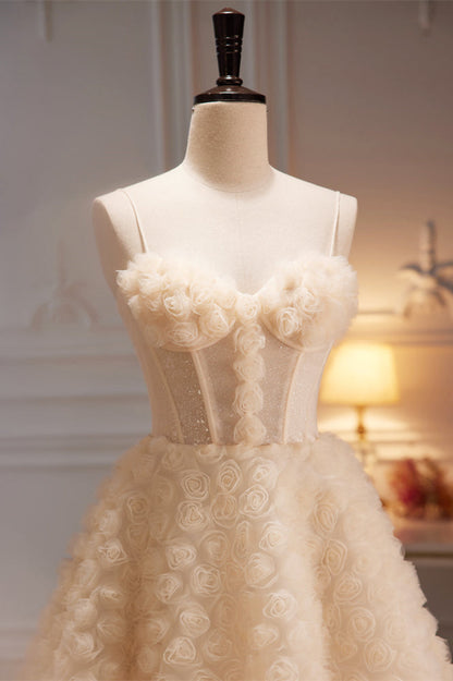 Champagne Sequins Flowers Tulle Knee Length Homecoming Dress