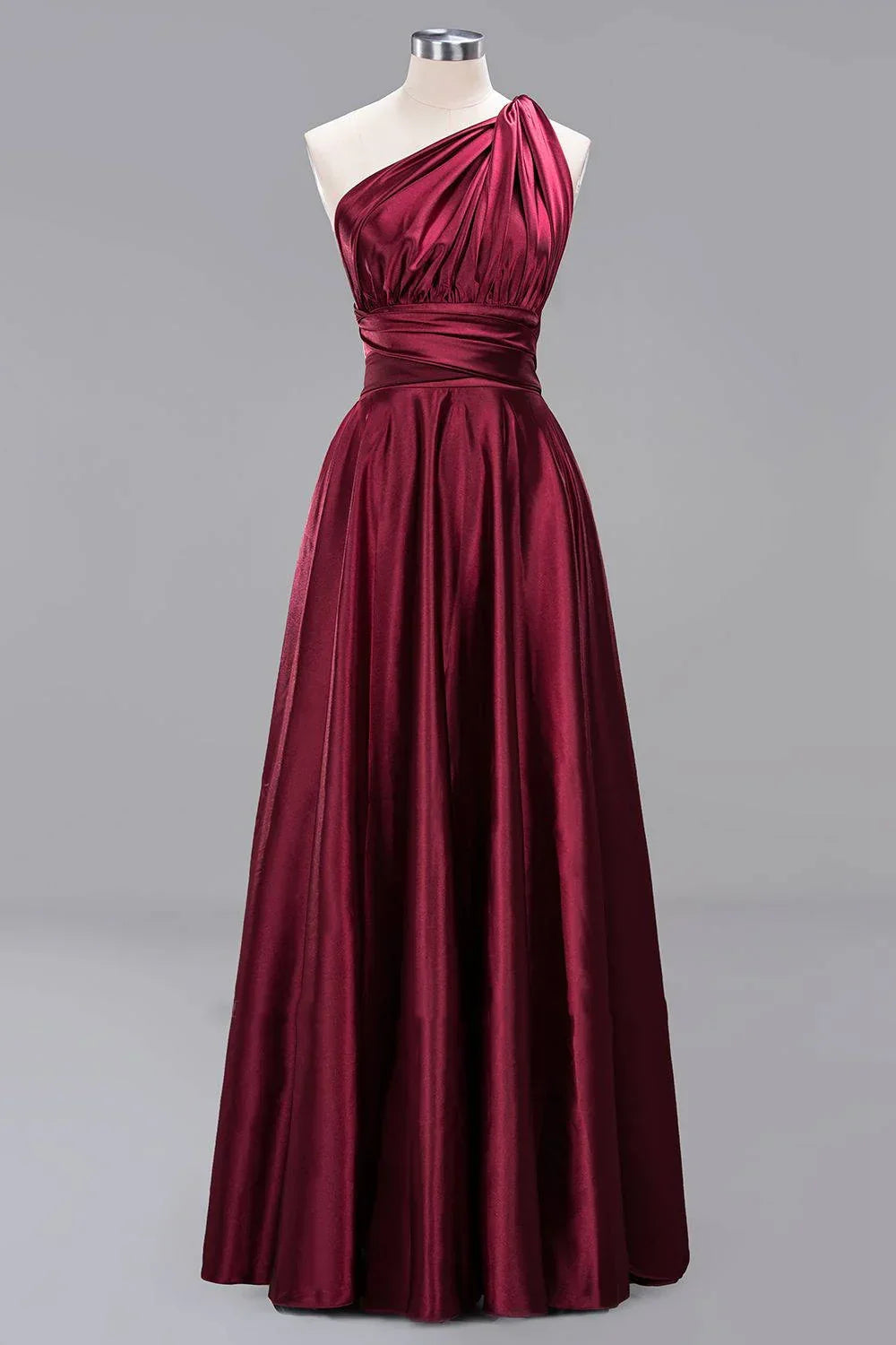 Satin A-Line One Shoulder Sleeves Empire Bridesmaid Dress