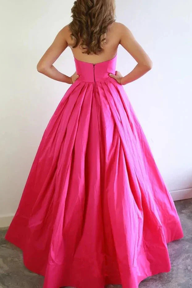 Satin A-Line Sweetheart Strapless Empire Prom Dress