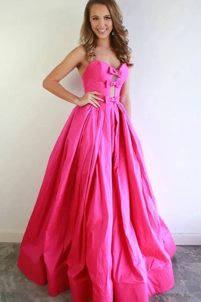 Satin A-Line Sweetheart Strapless Formal Prom Dress