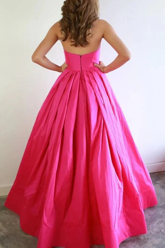 Satin A-Line Sweetheart Strapless Formal Prom Dress