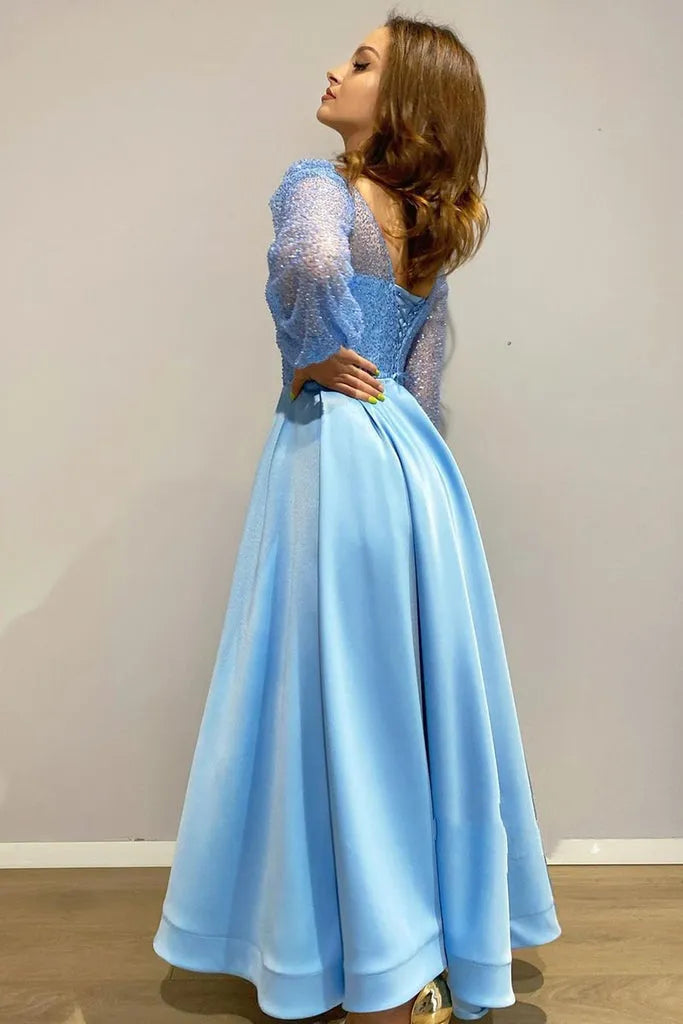 Scoop Long Sleeves Empire A-Line Party Prom Dress
