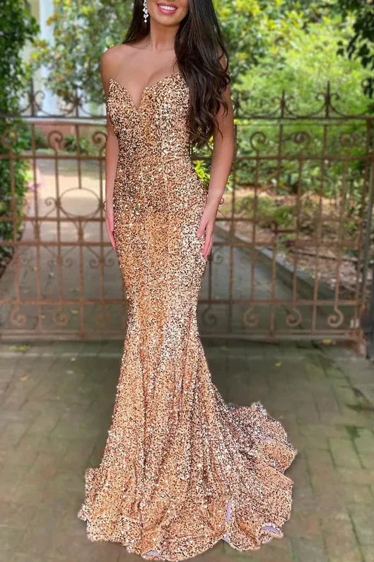 Sequins Sweetheart Strapless Trumpet Long Formal Dress