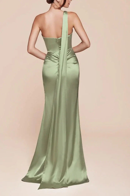 Sexy Satin Fitted Sleeveless Bridesmaid Dress With Side Slit