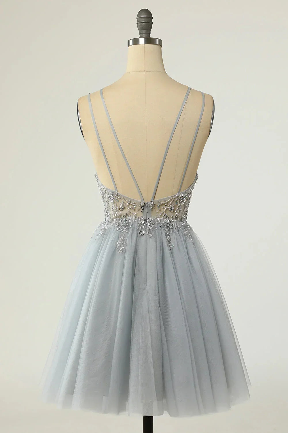 Sheer Tulle A-Line V-Neck Strapless Appliques Homecoming Dress