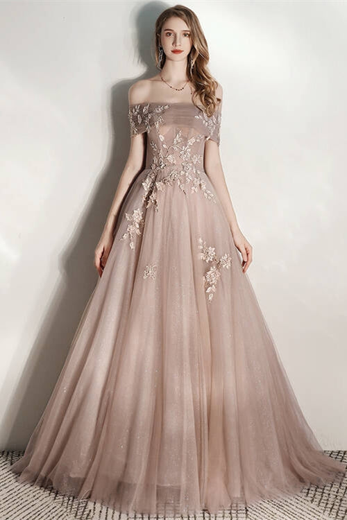 Off-Shoulder Tulle A-Line Empire Party Prom Gown