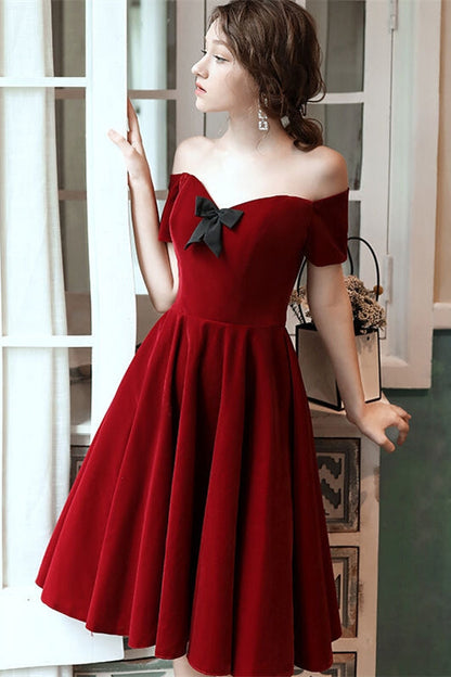 Short Velvet Wine Red Dress