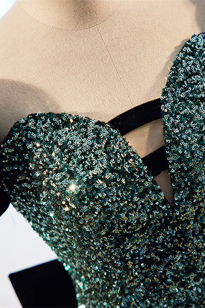 Hunter Green Mermaid Sequins Maxi Formal Dress with Bow