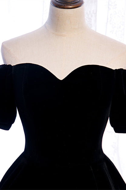 Sweetheart Off-Shoulder Velvet A-Line Midi Party Evening Dress