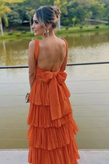 Square Sleeveless A-Line Tiered Party Dress