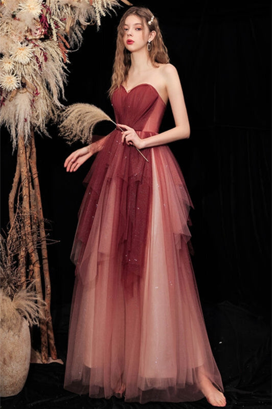 Tiered Tulle A-Line Sweetheart Strapless Empire Prom Dress