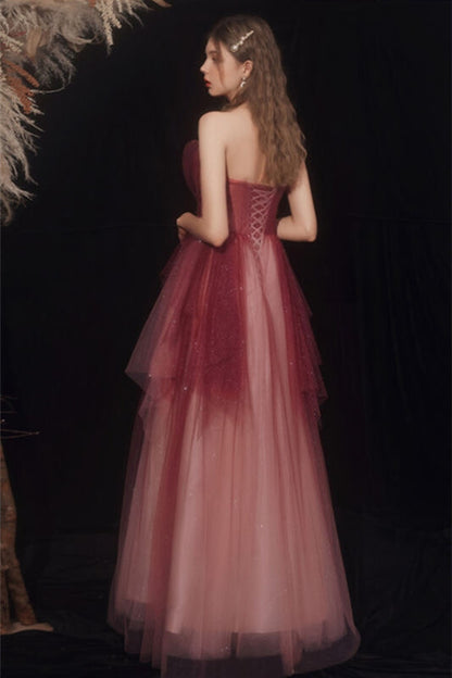 Tiered Tulle A-Line Sweetheart Strapless Empire Prom Dress