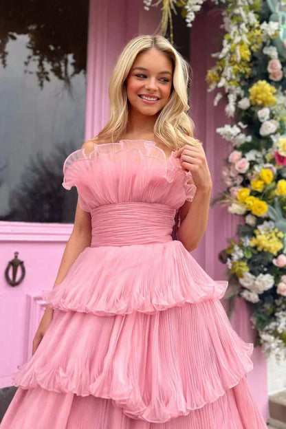 Strapless Empire Tiered With Train Chic Prom Dress