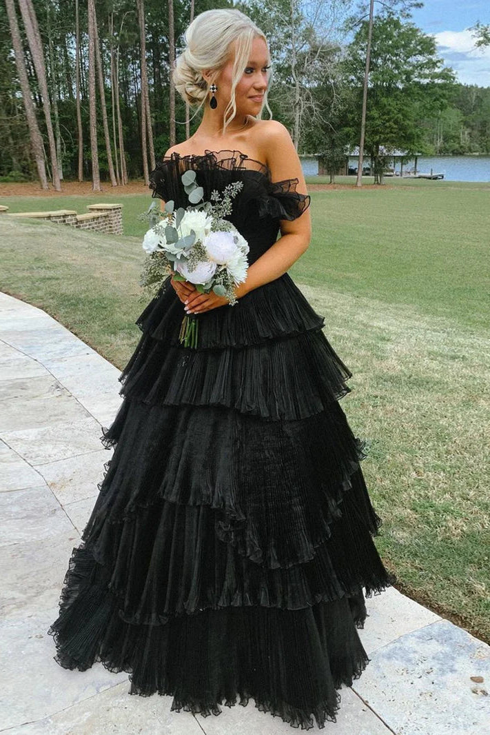 Strapless Empire Tiered With Train Chic Prom Dress