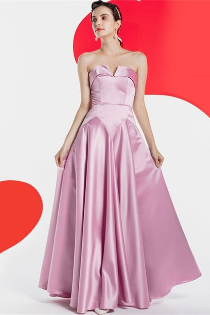 Strapless Pink Satin Long Dress