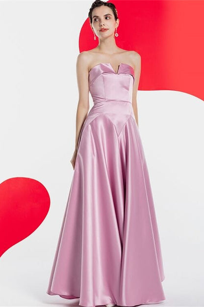 Strapless Pink Satin Long Dress