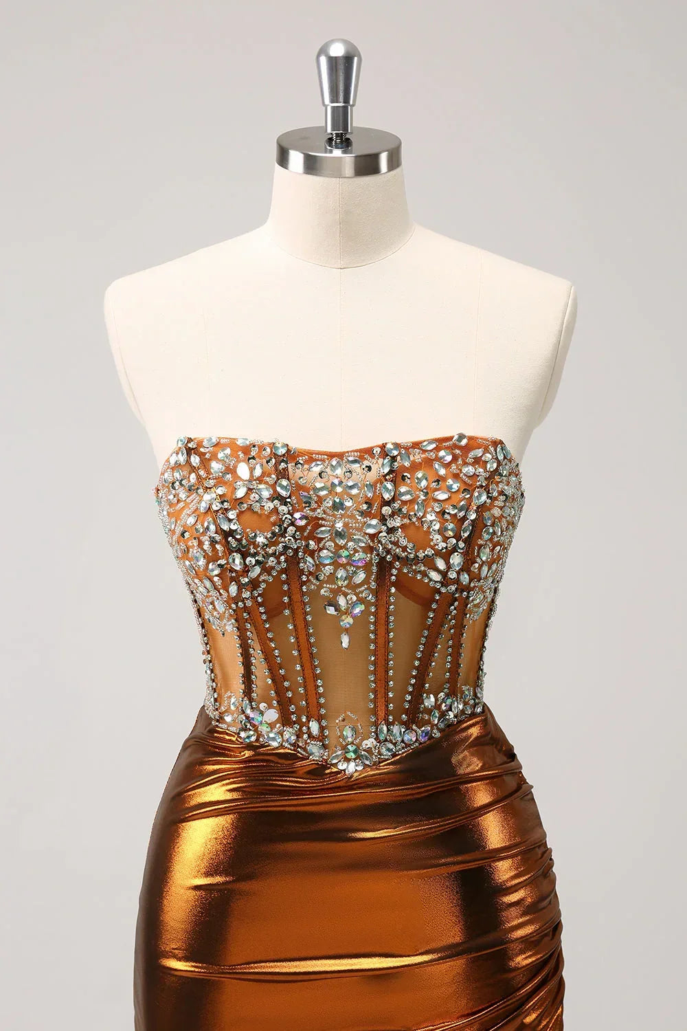 Strapless Sheath Beaded Empire Satin Homecoming Dress
