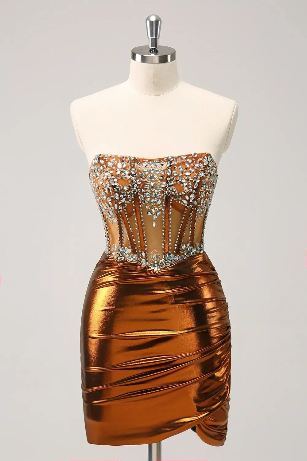Strapless Sheath Beaded Empire Satin Homecoming Dress
