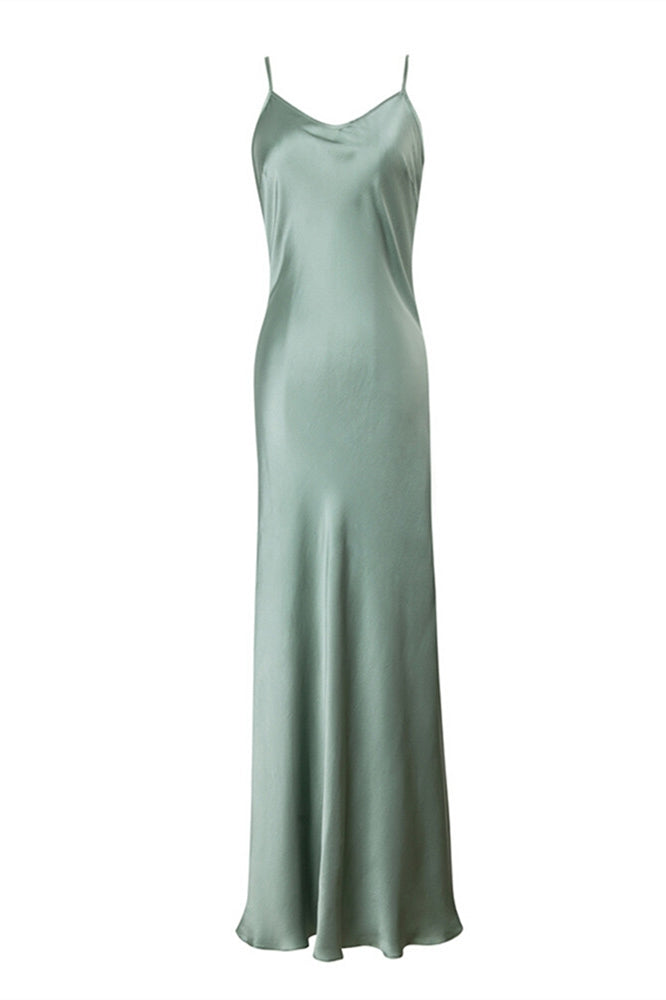 Straps Dark Green Tea Length Dress