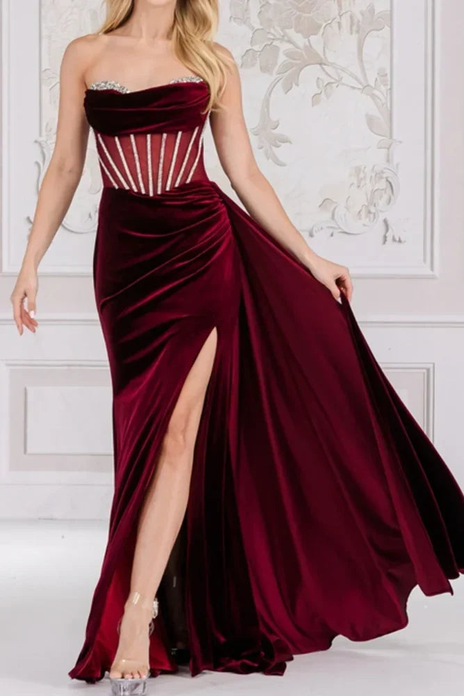 Sweetheart Strapless Sheer Empire Beaded Long Prom Dress
