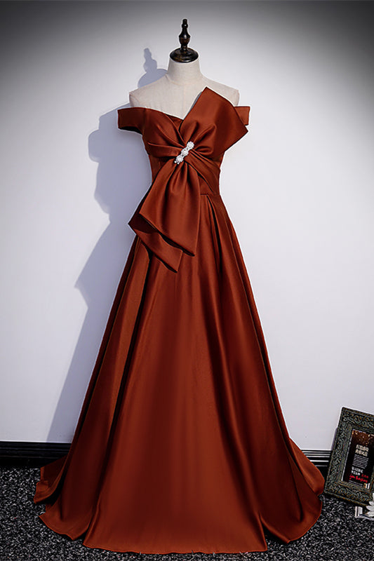 Casual Satin A-Line Off-Shoulder Empire Prom Dress With Bow
