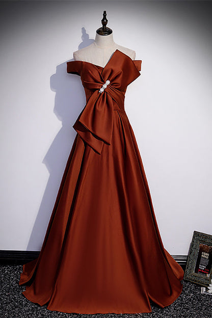 Casual Satin A-Line Off-Shoulder Empire Prom Dress With Bow